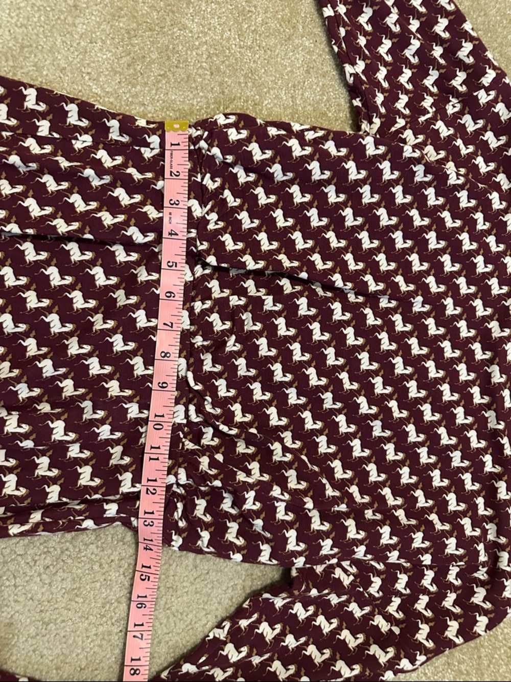 Ann Taylor Burgundy Long Sleeve Midi Dress with Cream horses! - Picture 5 of 6